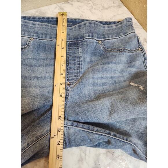 Chico's Women's Blue Destructed Pull-On Ankle Jeggings Jeans Medium Wash Size 10 - Picture 6 of 7